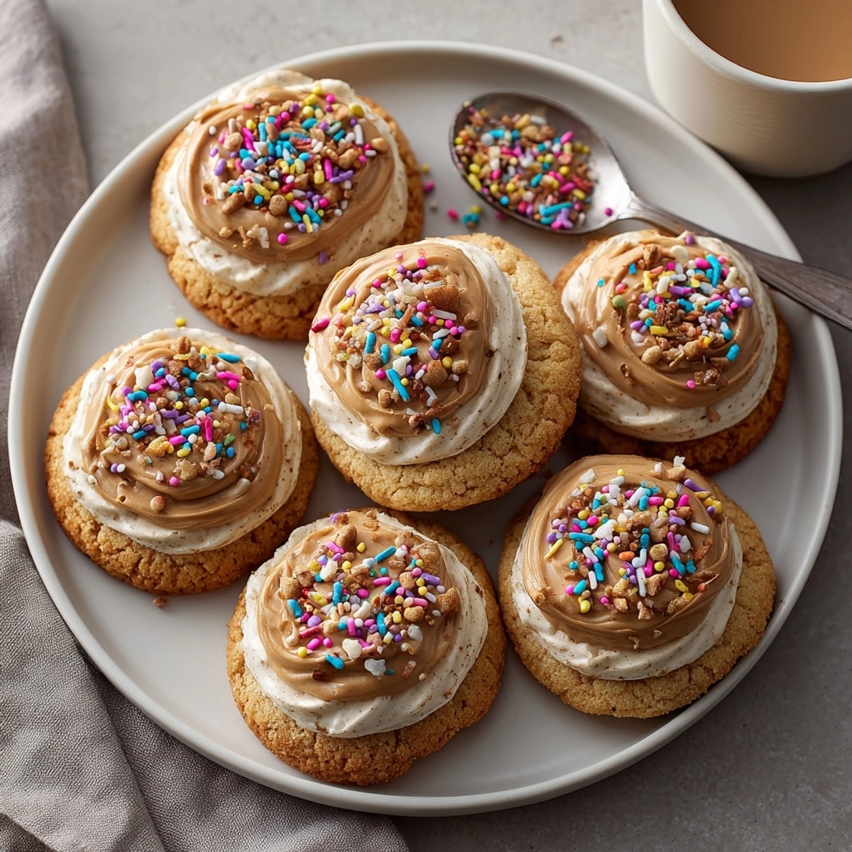 American classic: sweet Peanut Butter Frosted Sugar Cookies, decorated and perfect for sharing.