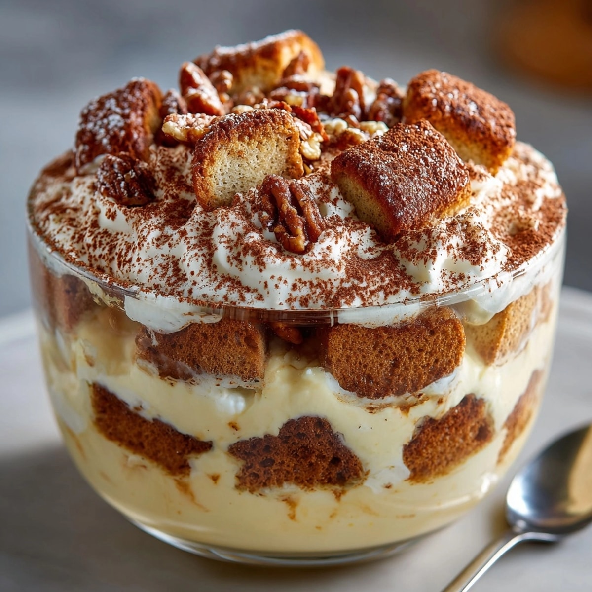 Rich and decadent Pumpkin Spice Tiramisu Trifle, a cozy fall dessert with ladyfingers.