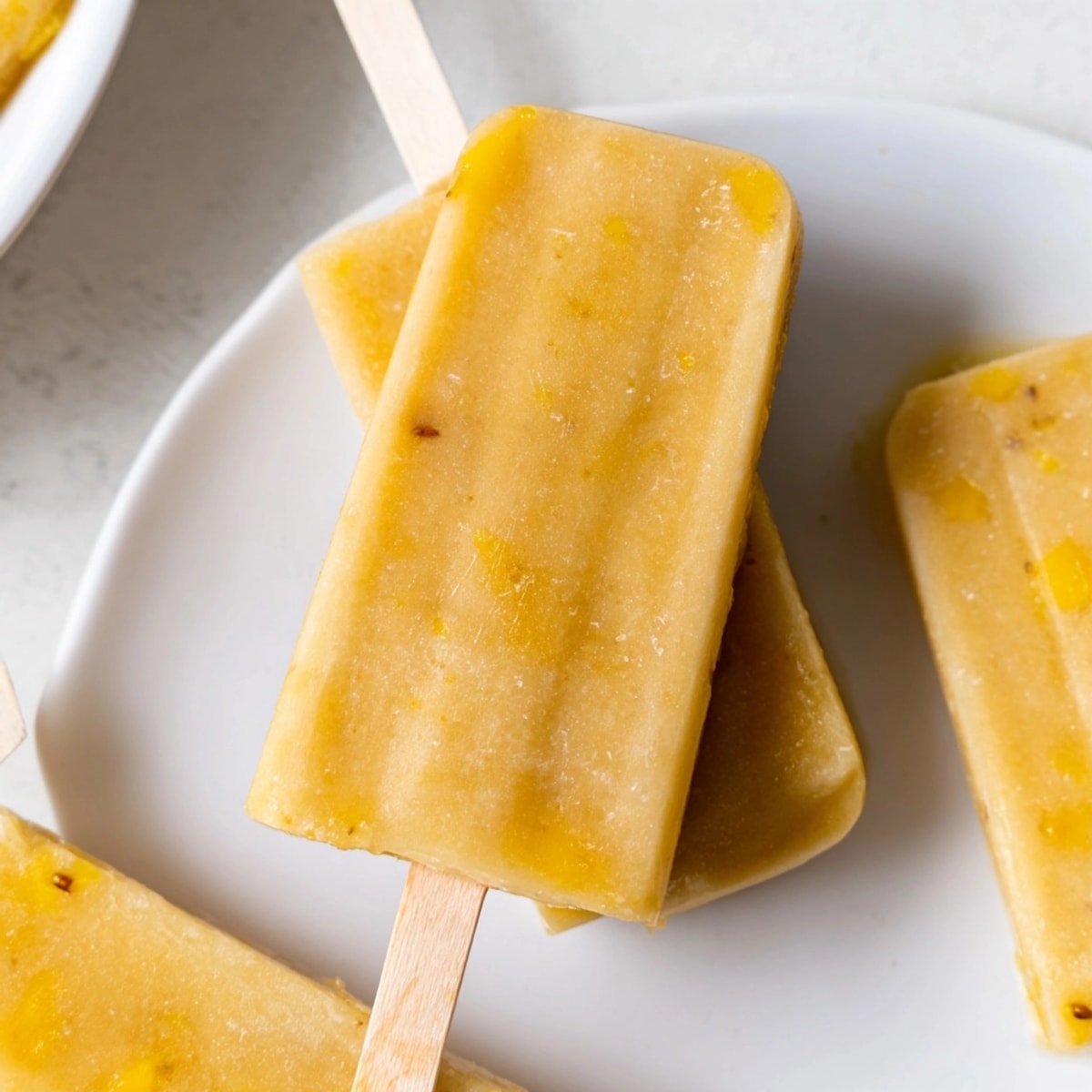 Homemade Mango Yogurt Banana Breakfast Pops, swirled and frozen, a healthy, fruity treat.