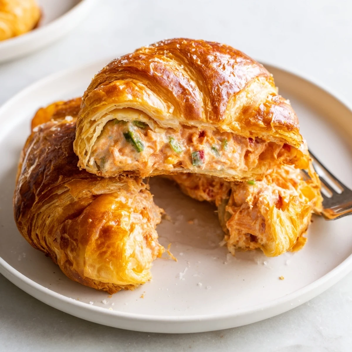 Delicious cranberry jalapeño dip-filled croissants layered on a festive platter.  