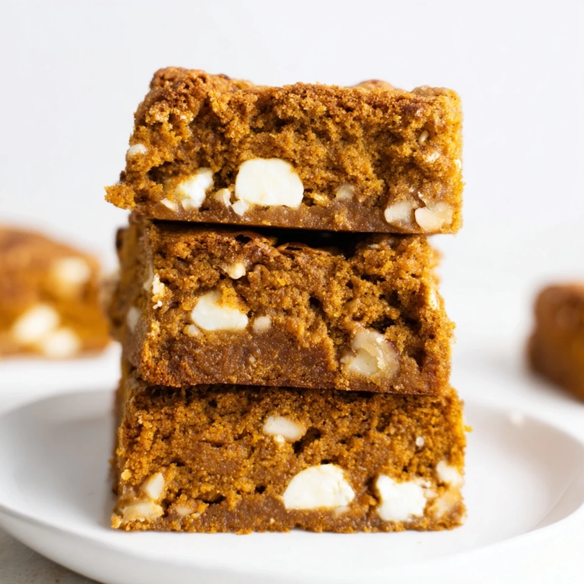 Chewy pumpkin blondie bars with warm autumn spices and a rich texture.