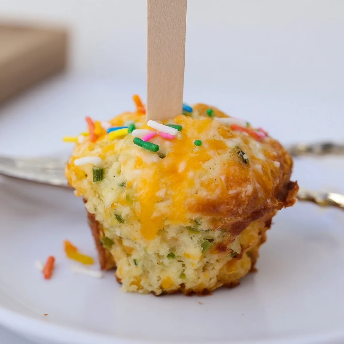 Savory Cheddar Jalapeño Birthday Biscuit Muffin Pops on sticks, perfect for festive snacking.  