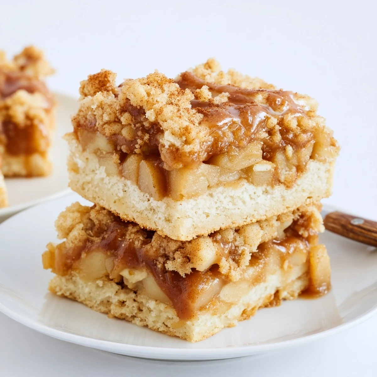 Decadent Caramel Apple Churro Biscuit Bars topped with spiced apples and gooey caramel.  