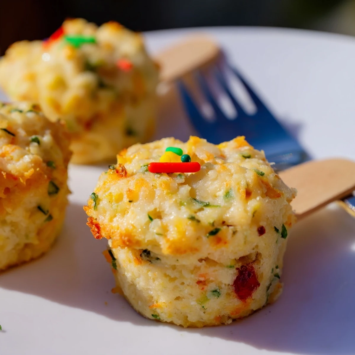 Savory Cheddar Jalapeño Birthday Biscuit Muffin Pops on sticks, perfect for festive gatherings.  
