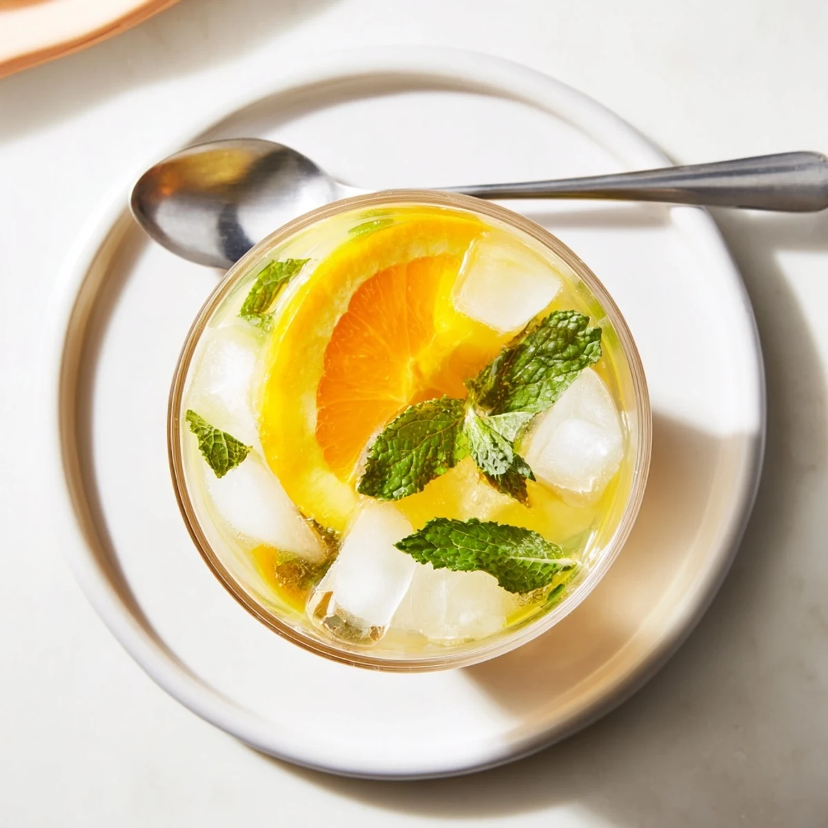 A bright Probiotic Soda Mocktail with citrus and mint over ice, refreshing summer sip.  