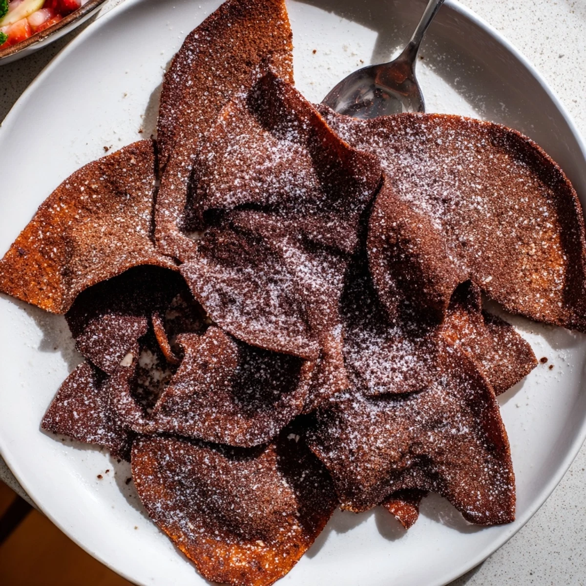 Vibrant fruit salsa paired with chocolate Dessert Chips for a fun dessert dip.  