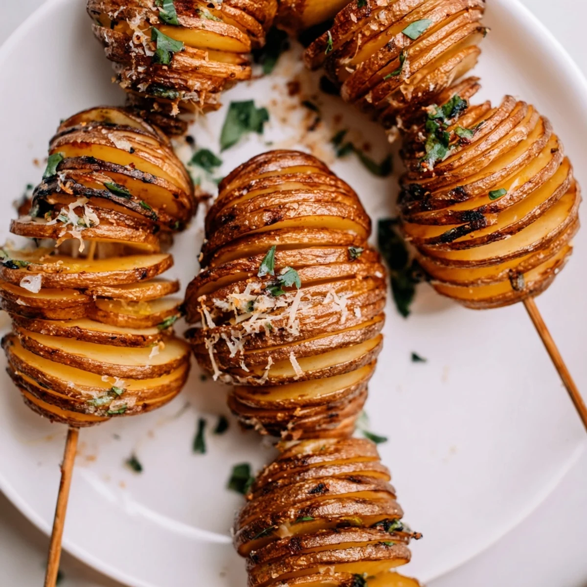 Crispy air-fryer tornado potatoes skewered and seasoned for a delightful snack.  