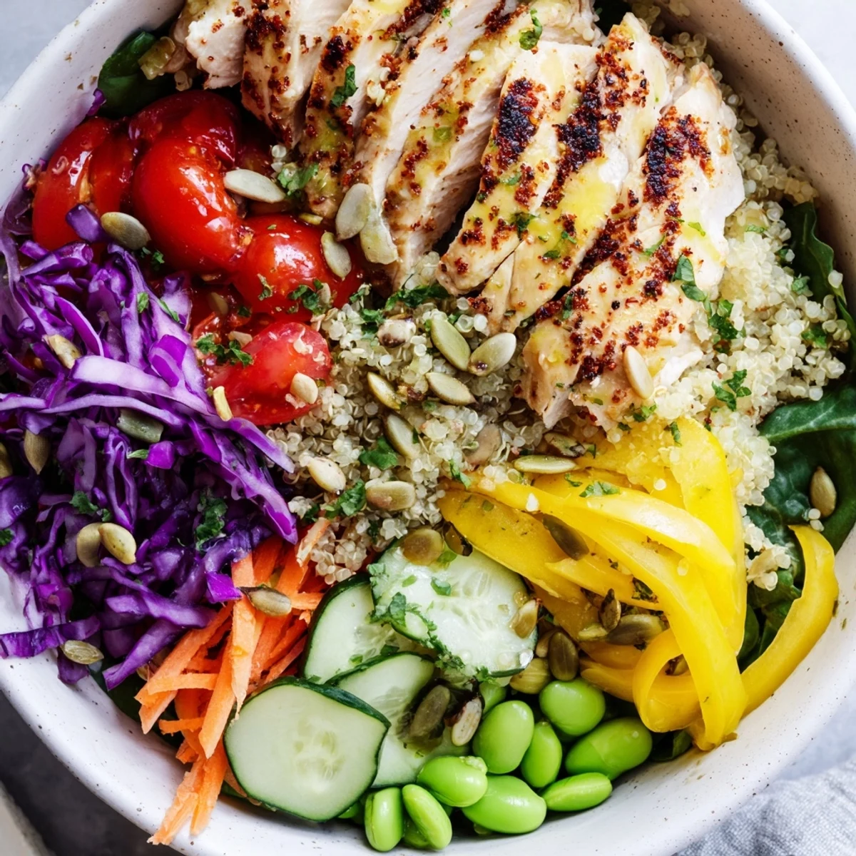 Vibrant layers of nutrient-packed ingredients create stunning healthy meal-prep bowls for lunches.  