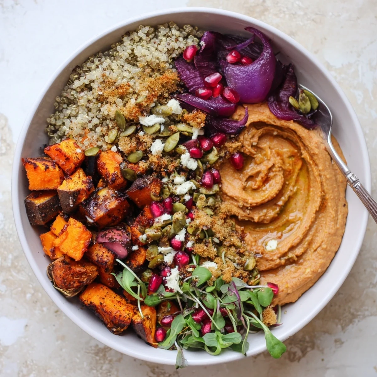 Cozy spiced winter bowls filled with vibrant roasted veggies and creamy ube-coconut purée.  