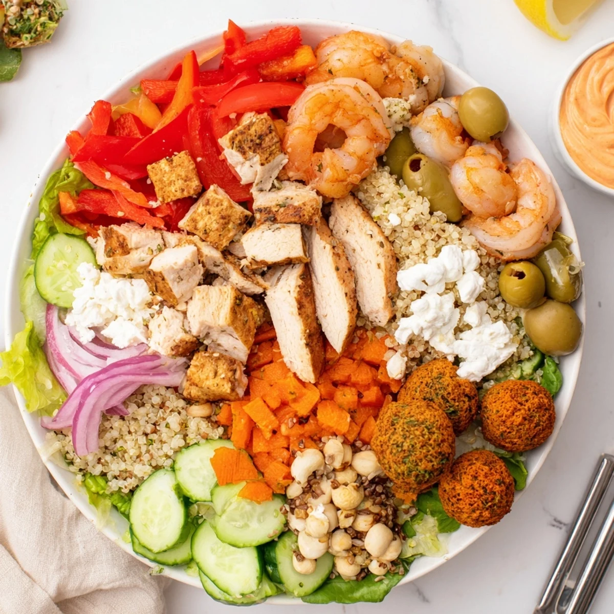 Vibrant build-your-own boards with grilled chicken, tofu, and colorful toppings displayed invitingly.