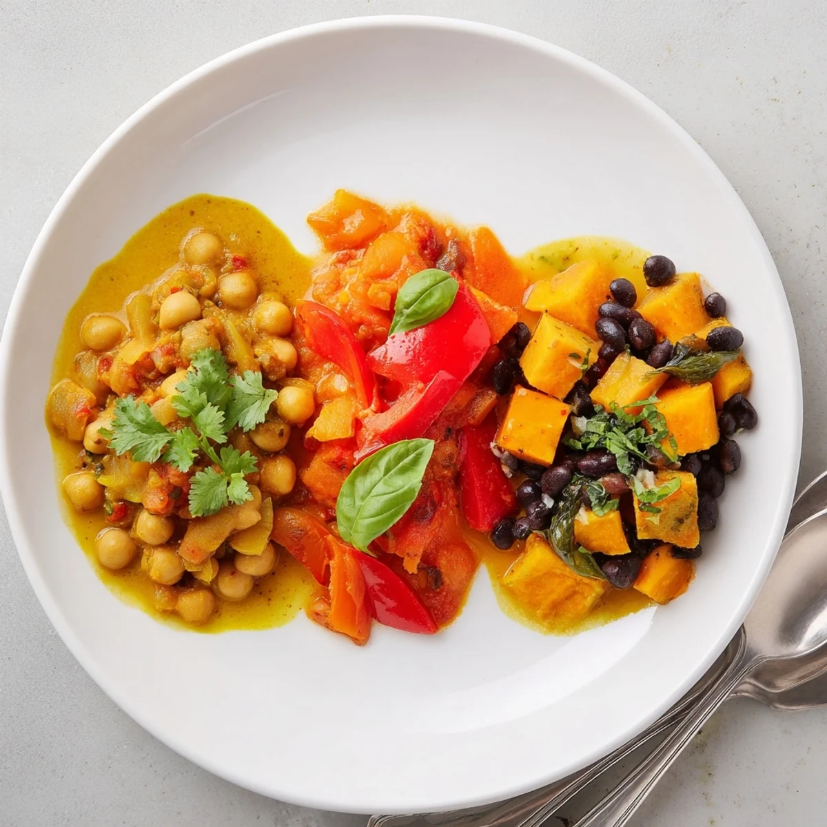 A colorful, aromatic bowl of Indian Chickpea Curry, garnished with cilantro.  