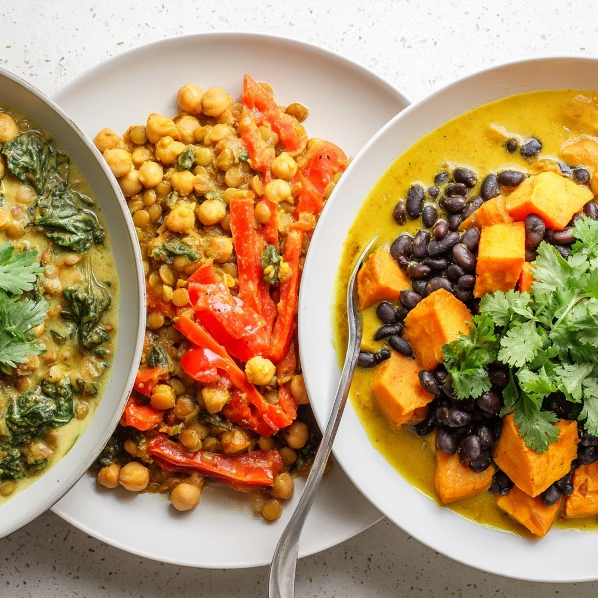 Hearty Caribbean Sweet Potato Curry served with a sprinkle of fresh parsley.