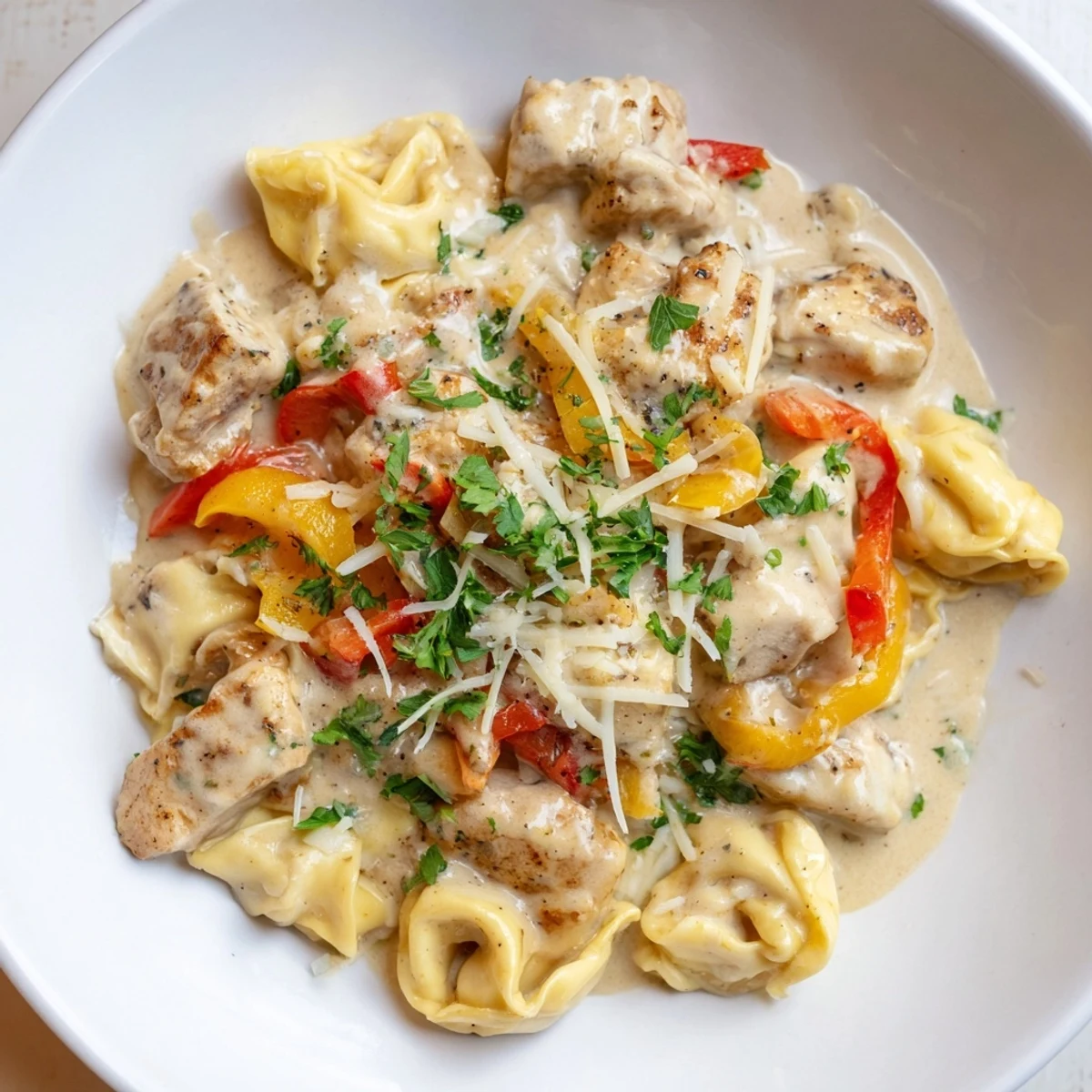Creamy Zesty Cajun Garlic Parmesan Chicken Tortellini, a flavorful pasta dish with tender chicken and spicy sauce.
