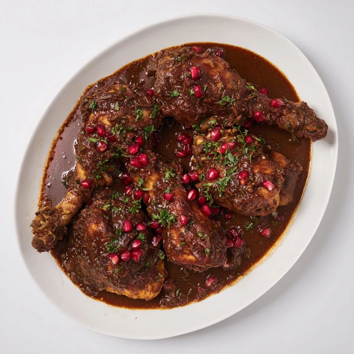 Golden walnuts and sweet pomegranate flavor this flavorful Pomegranate Walnut Fesenjan Stew main dish.