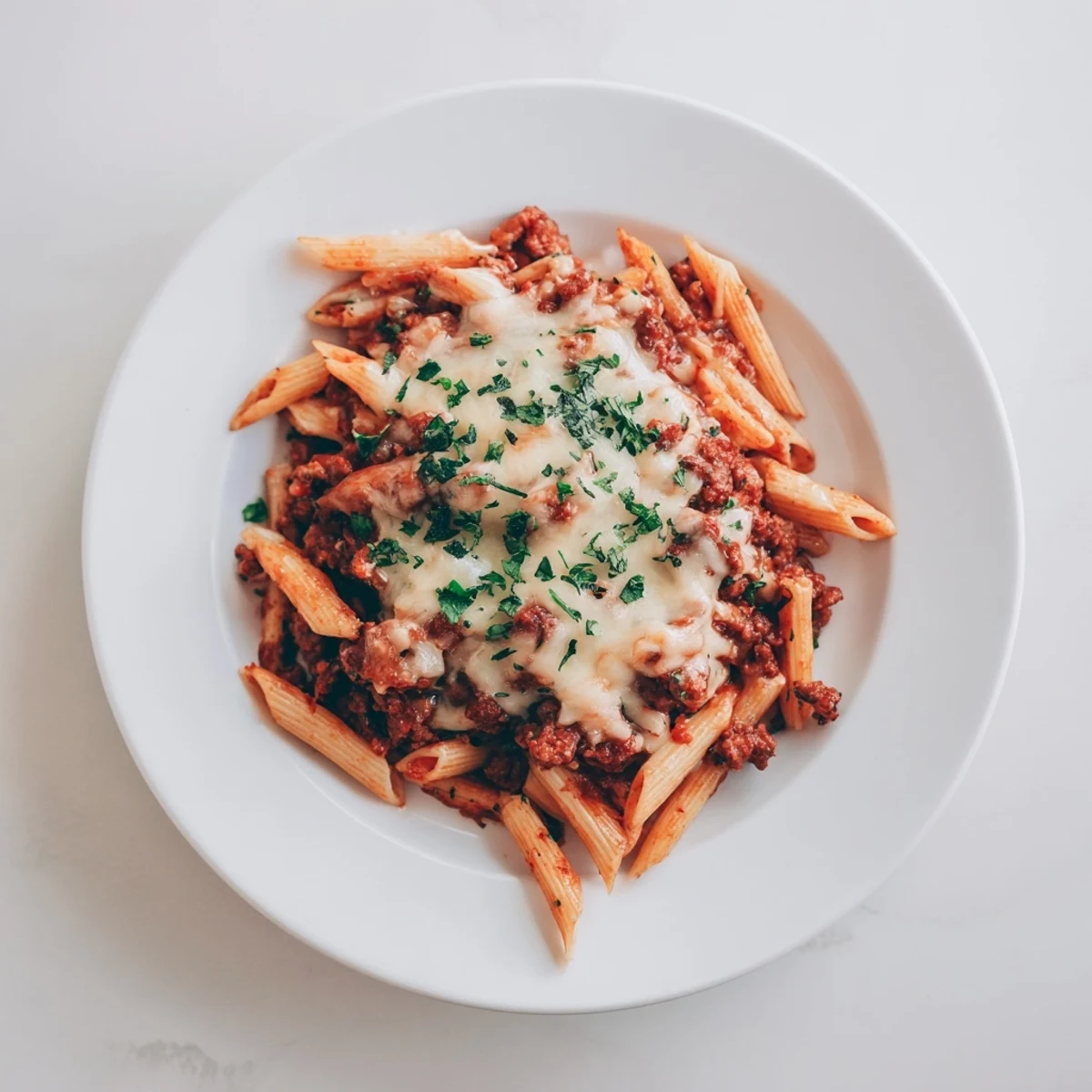 A bubbling, baked Budget Sausage and Cheese Pasta Bake with a golden, cheesy crust and savory sausage.