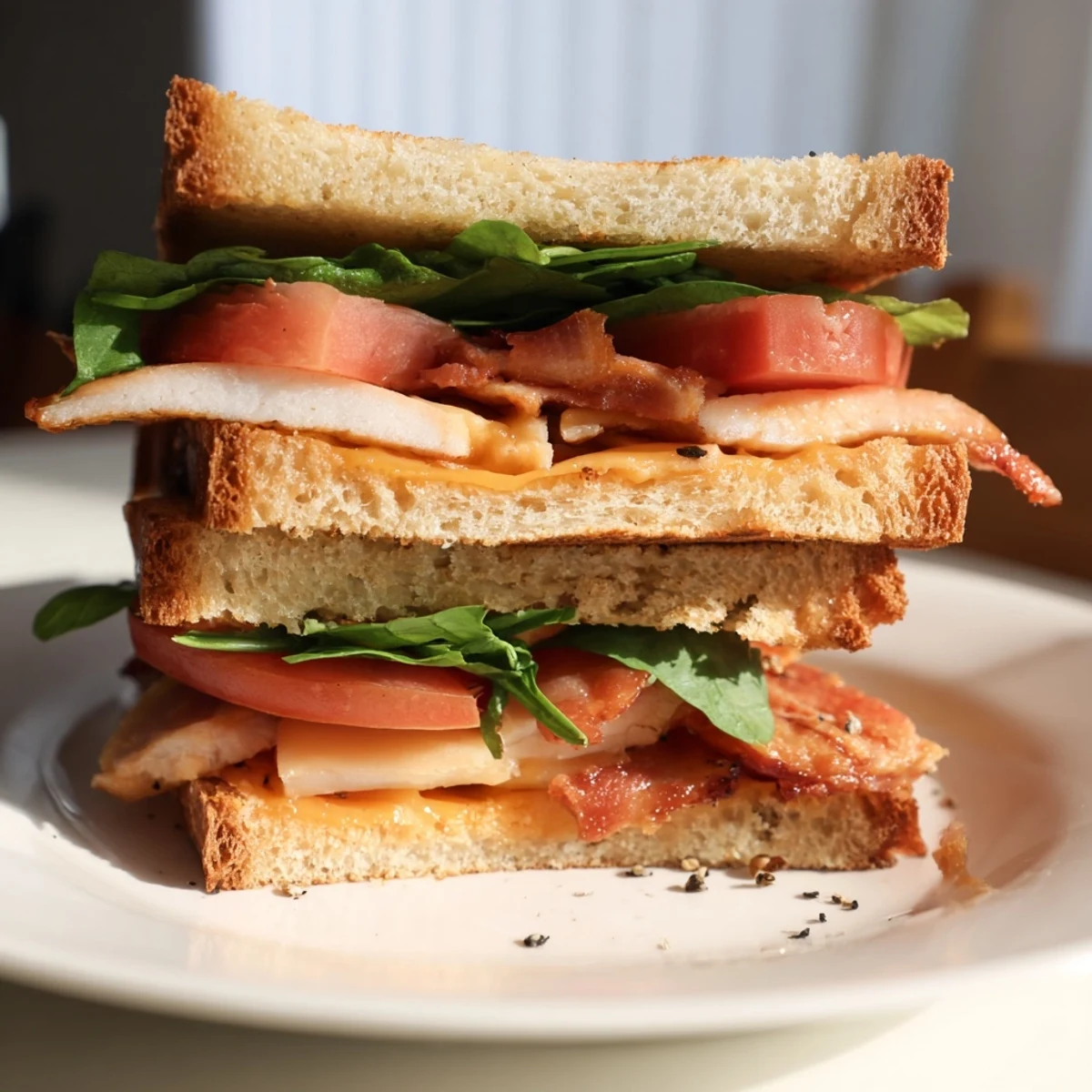 Melted cheese oozes over fresh spinach in this protein-packed Turkey Bacon Grilled Cheese.