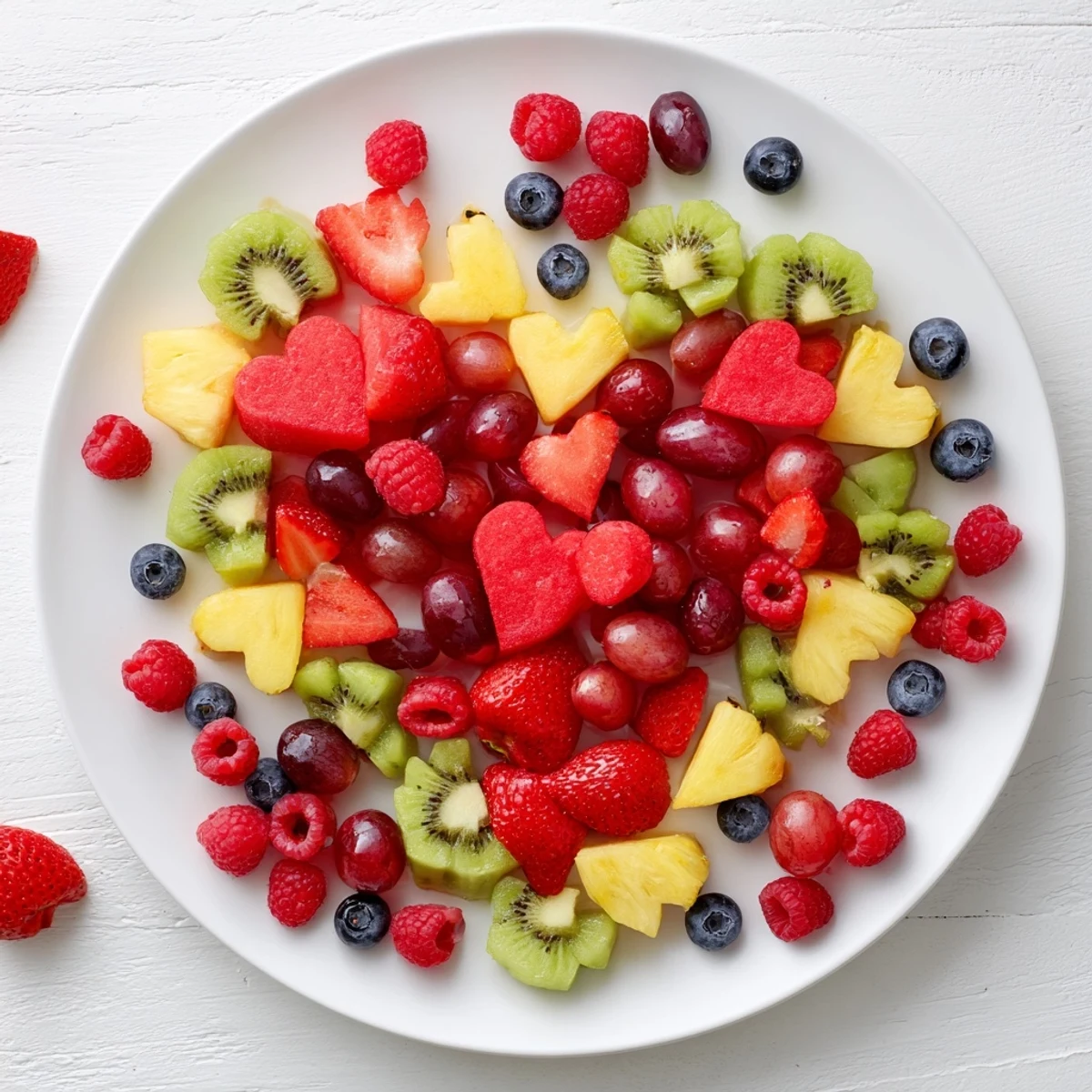 Vibrant Sweetheart Fruit Board: A heart-shaped platter filled with colorful, fresh berries, perfect for sharing.