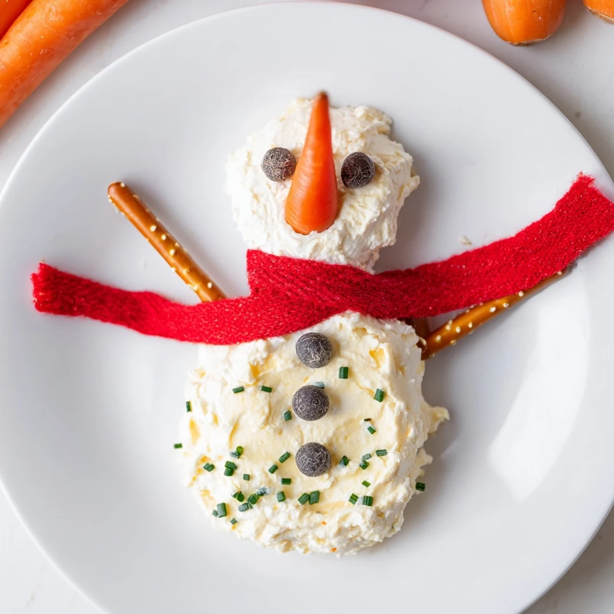 Close-up of a festive Melted Snowman Dip, the cheesy creation perfect for any holiday.