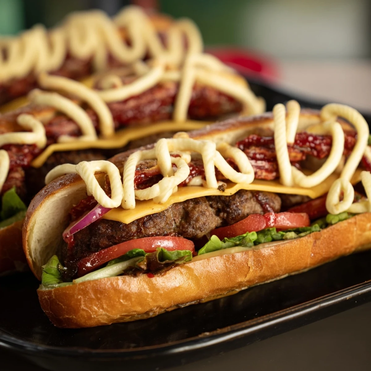 Savory American football oval burger platter ready to eat, cheese melting on mini football-shaped patties.
