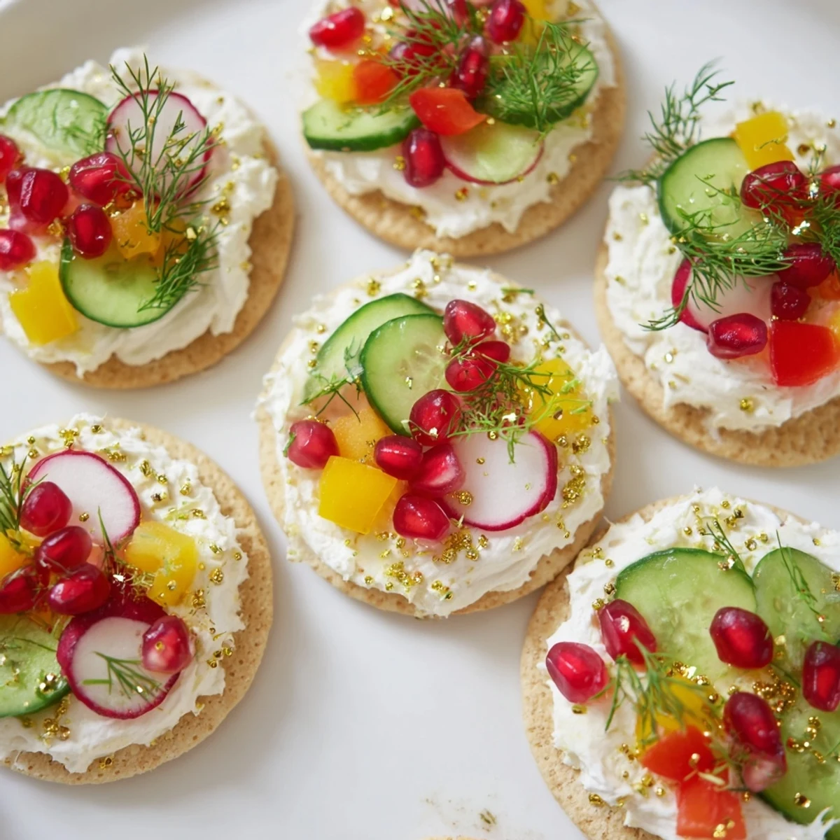 These easy, delicious ornament-shaped cracker toppings showcase fresh veggies and creamy textures perfect for the holidays.