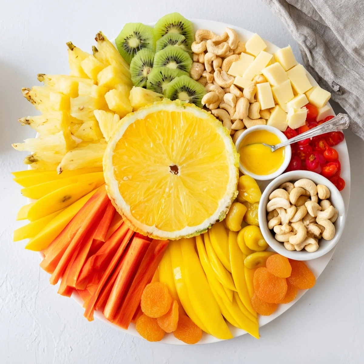 Vivid close-up shows a Sunny Yellow Citrus Burst, offering a refreshing appetizer with varied textures.