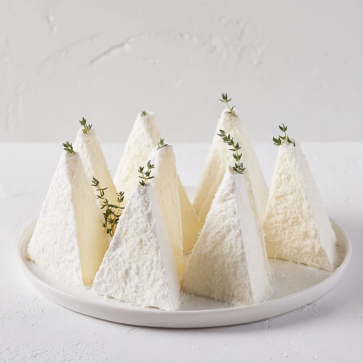 Elegant Snowcapped Range appetizer showcases chilled Brie "mountains" with a dusting of grated Parmesan "snow."