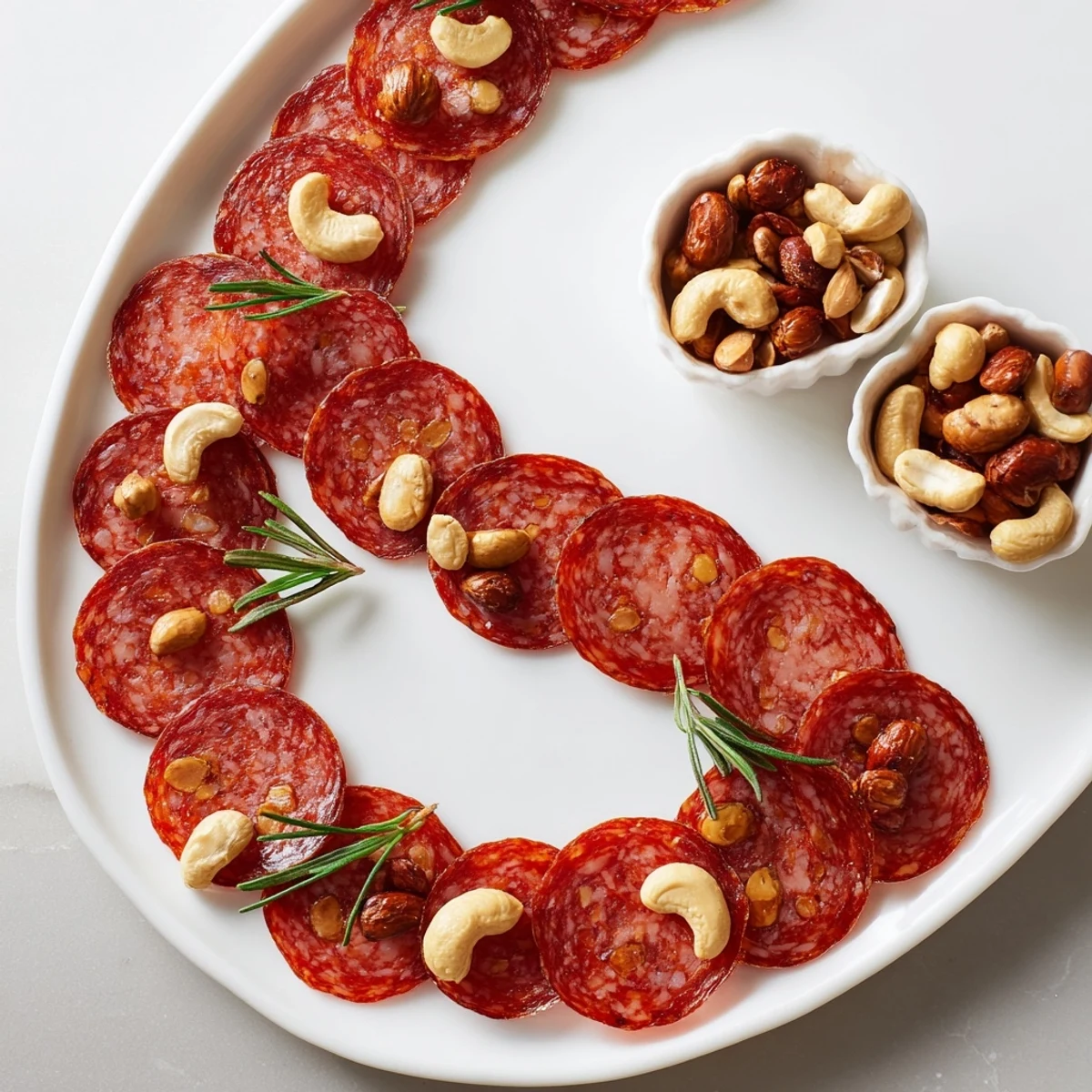 Vibrant image: savor the unique Infinity Loop, featuring salami and roasted nuts, ready to entertain.