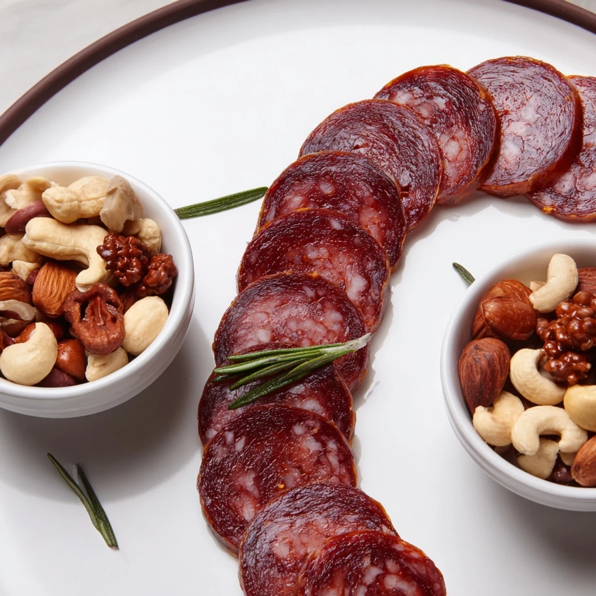 Delicious appetizer: A charcuterie twist, this Infinity Loop of salami and nuts is perfect to start.