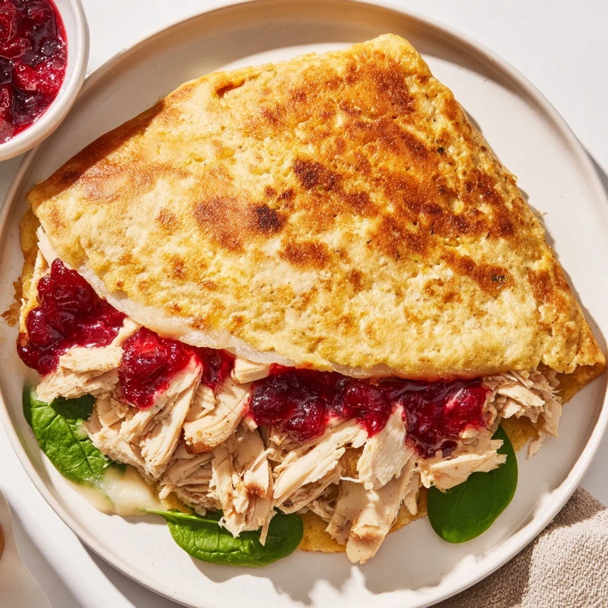 See the layers of this hearty Moist Maker Chicken Wrap, showcasing the chicken and cranberry sauce beautifully.