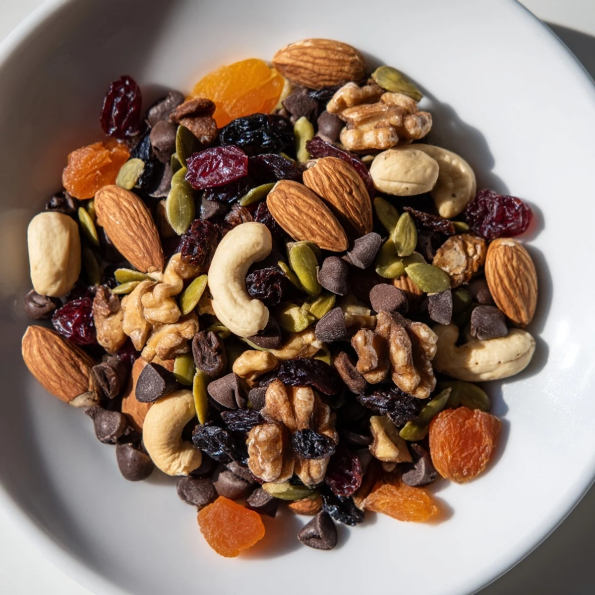 A colorful bowl of homemade Trail Mix perfect for a healthy and tasty snack.
