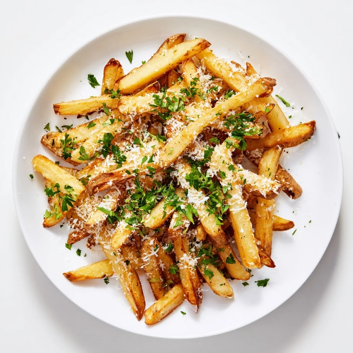 Savory Truffle Parmesan Fries served hot beside a creamy garlic aioli dipping sauce for a decadent snack.