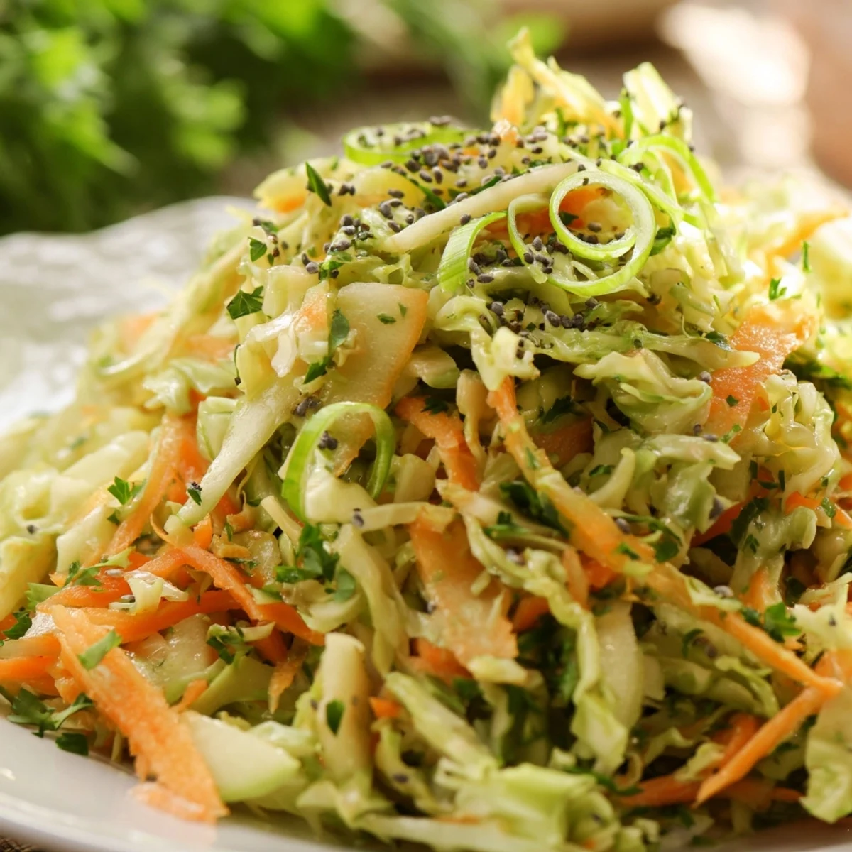 Vibrant Green Cabbage and Apple Slaw ready for a summer barbecue or picnic.