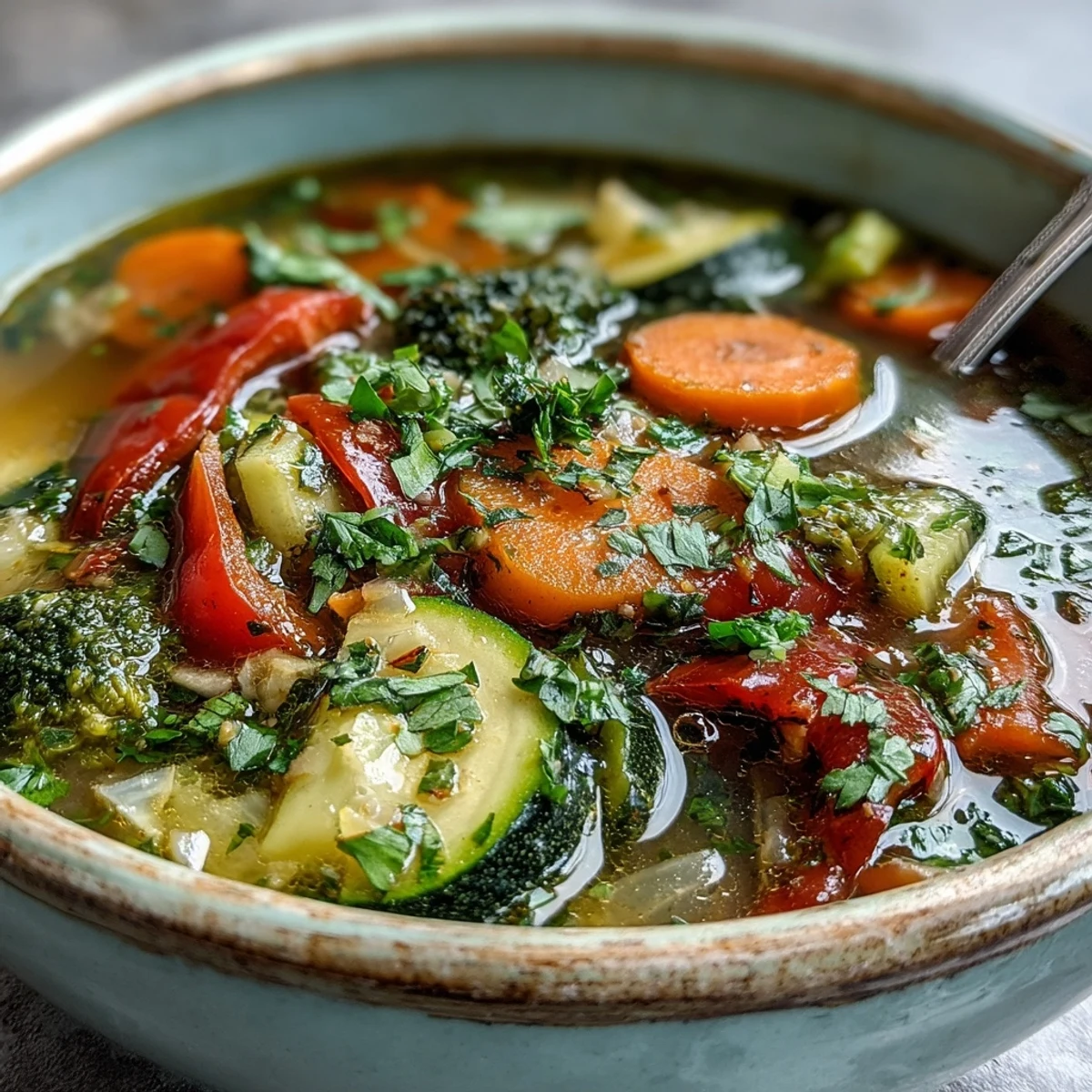 A warm bowl of Ginger Vegetable Soup served with fresh cilantro garnish, ready to enjoy.
