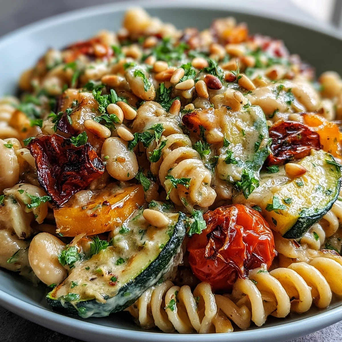 Topped with toasted pine nuts and fresh parsley for extra crunch and vibrant flavor.