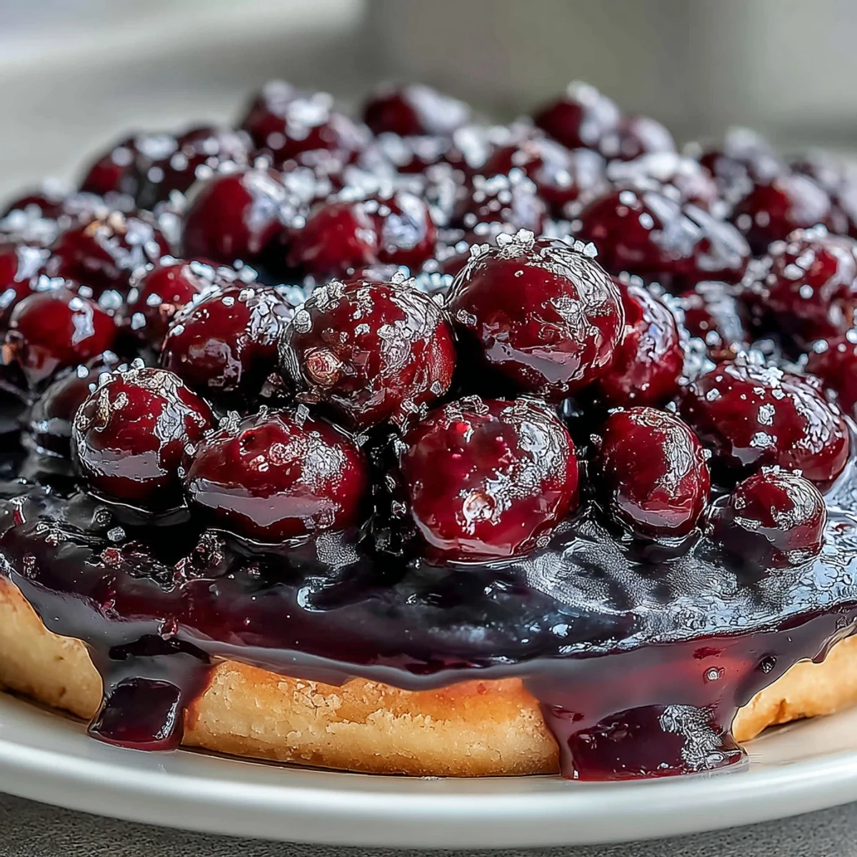 Sliced Black Currant Fruit Tart served on a ceramic plate with a dollop of whipped cream and mint garnish.