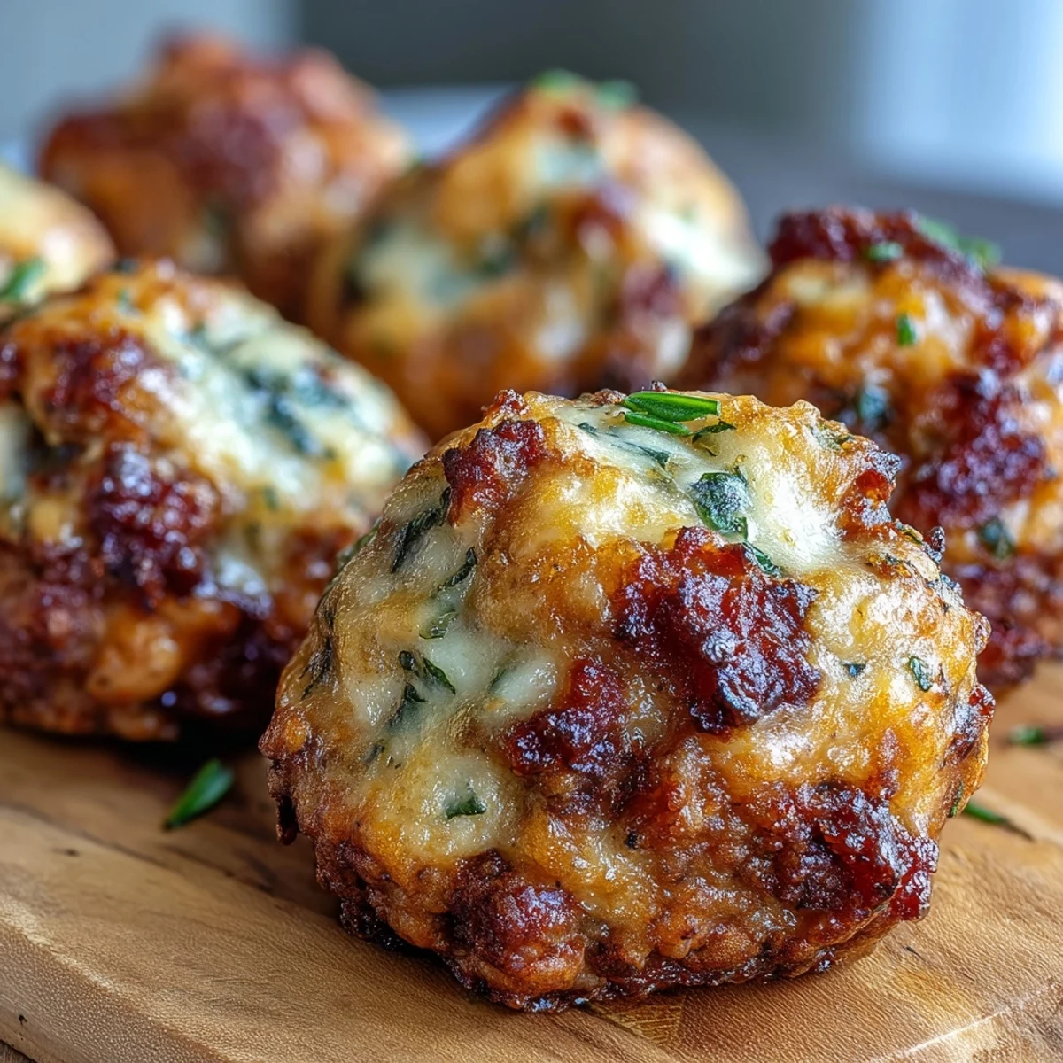 Freshly prepared Rotel Sausage Balls showing a tender, cheesy interior and savory bits of breakfast sausage.