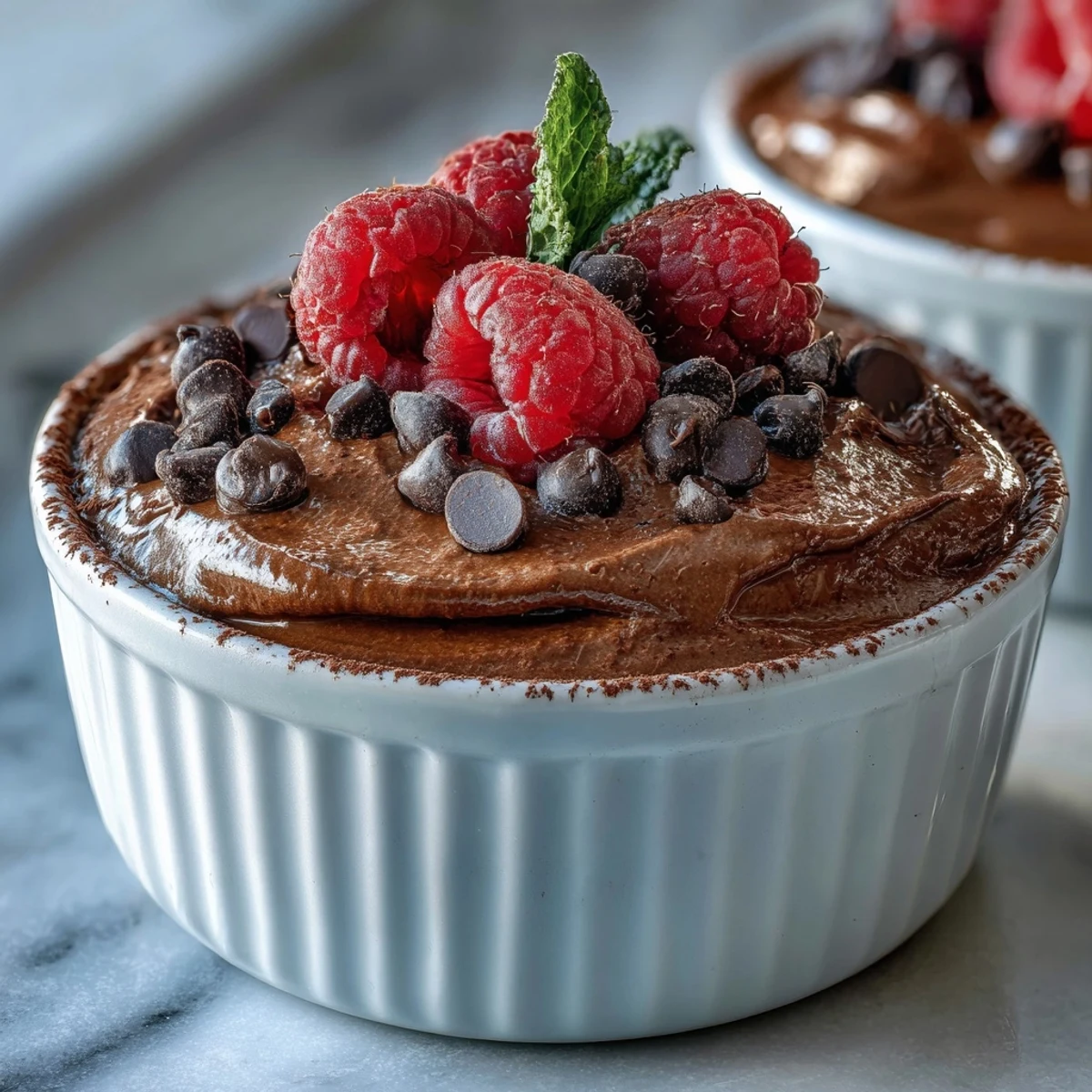 Velvety chocolate mousse with cottage cheese, chia seeds, and a drizzle of syrup for natural sweetness.