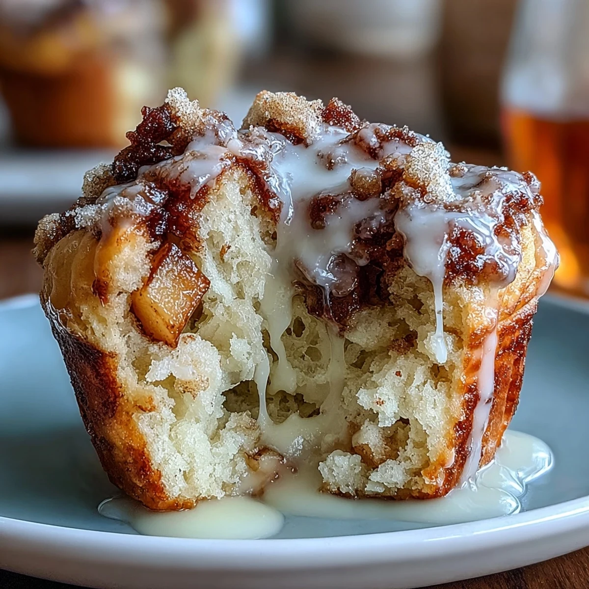 Fluffy muffins packed with tender apple pieces and warm cinnamon, topped with a sweet glaze for a classic apple fritter flavor.