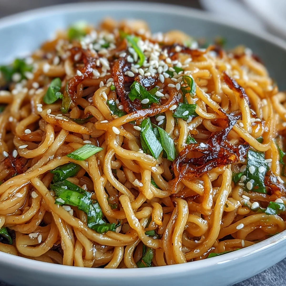 Quick and easy ginger scallion noodles with soy glaze, topped with scallions and sesame for bold Asian flavors.