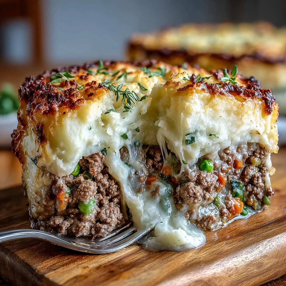 Wholesome shepherd's pie with cauliflower mash, presenting hearty meat and vegetable base crowned with rich, velvety cauliflower puree.