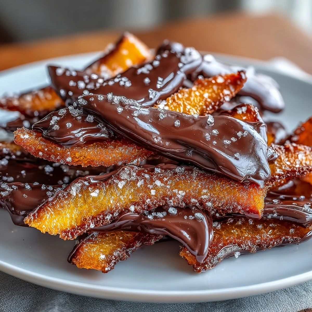 Luxurious dark chocolate-covered candied orange peel, balancing sweet citrus notes with rich cocoa depth—perfect for elegant snacking or gifting.