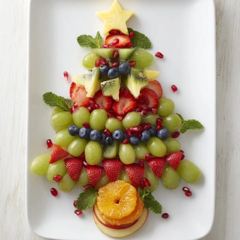 Vibrant Quick Christmas Tree Fruit Platter with grapes, kiwi, and strawberries offers a festive holiday appetizer.