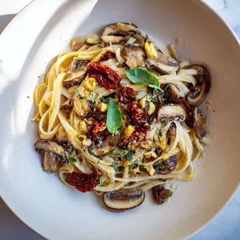 Creamy Vegan Marry Me Mushroom Pasta, garnished with fresh basil, ready to serve and enjoy.