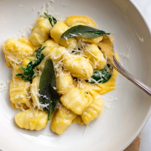 Steaming One-Pot Creamy Pumpkin Sage Gnocchi Pasta, perfect for a cozy, delicious vegetarian dinner.