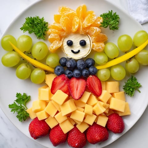 A colorful Cherub Angel Snack Tray with grapes, cheese cubes, and fresh fruit, ready to serve.