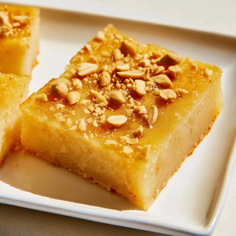 Golden, baked Peanut Butter Mochi Cake, a delicious gluten-free treat fresh from the oven.
