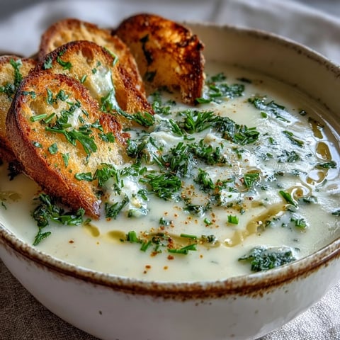 Creamy Garlic and Herb Soup garnished with fresh parsley in a rustic bowl.