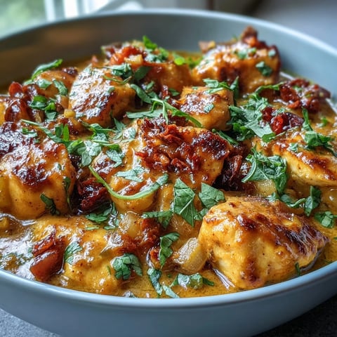 Steaming Easy Chicken Curry simmering in a skillet with fresh cilantro garnish.