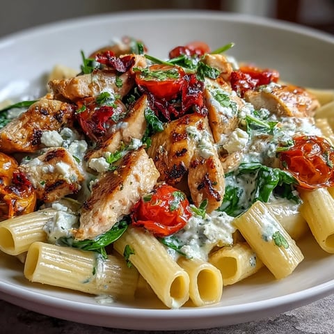 Golden roasted chicken, sweet garlic cloves, and creamy feta cheese tossed with al dente penne pasta.