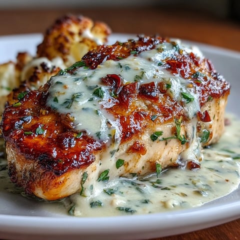 Keto Creamy Poblano Chicken with Roasted Cauliflower - a low-carb dish with tender chicken in rich, smoky poblano sauce and golden roasted cauliflower.